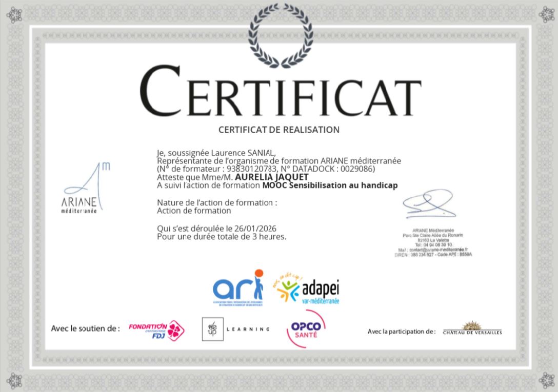 Aurelia Jaquet - certificat